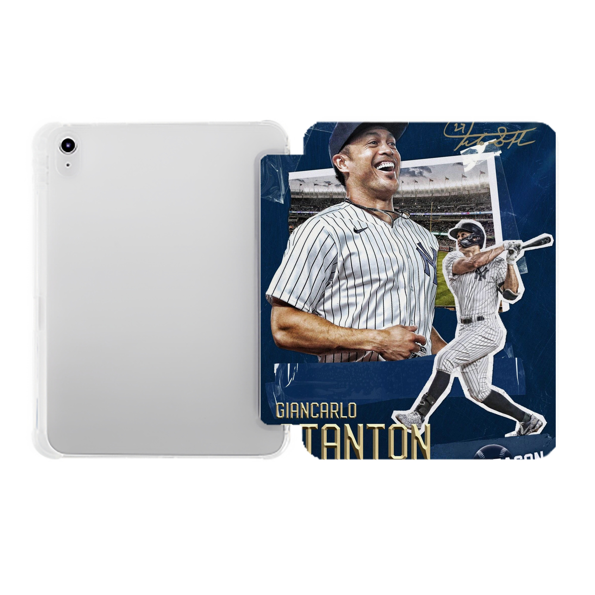 Giancarlo Stanton 18 Premium Tri-Fold PU Leather & Silicone IPad Case With Pencil Slot – Fits 9.5,10.5,10.9 – Adjustable Stand, Slim, Protective